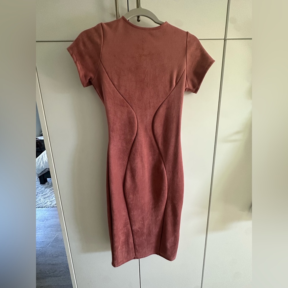 Suede Windsor bodycon blush pink dress